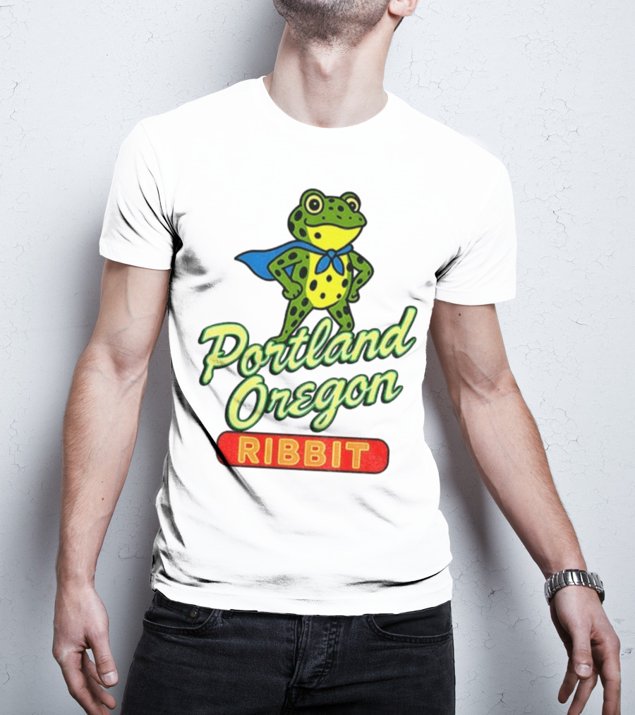 Portland Oregon Ribbit Frog Superhero Retro Style T-Shirt