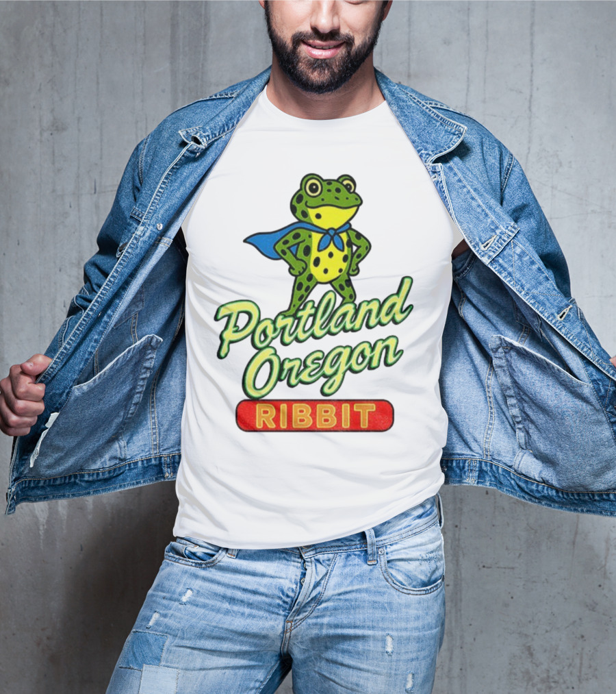 Portland Oregon Ribbit Frog Superhero Retro Style T-Shirt