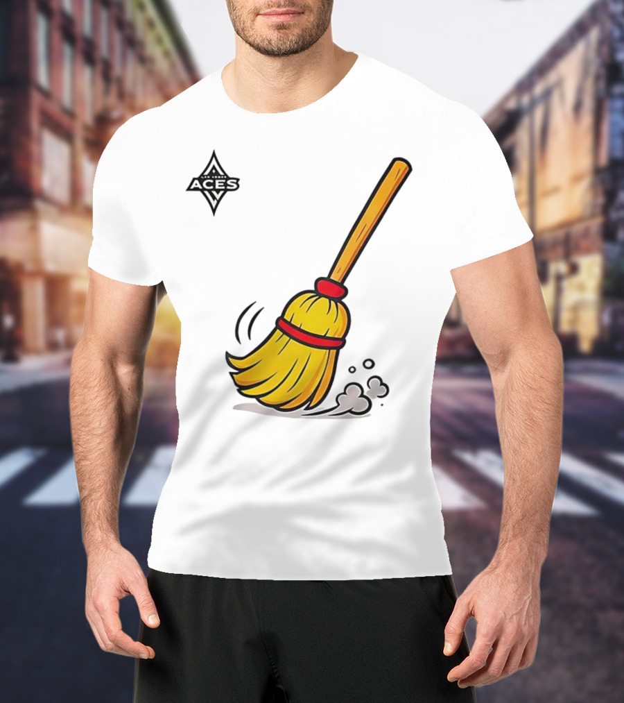 Las Vegas Aces Broom 2025 Championship Victory Sweep T-Shirt