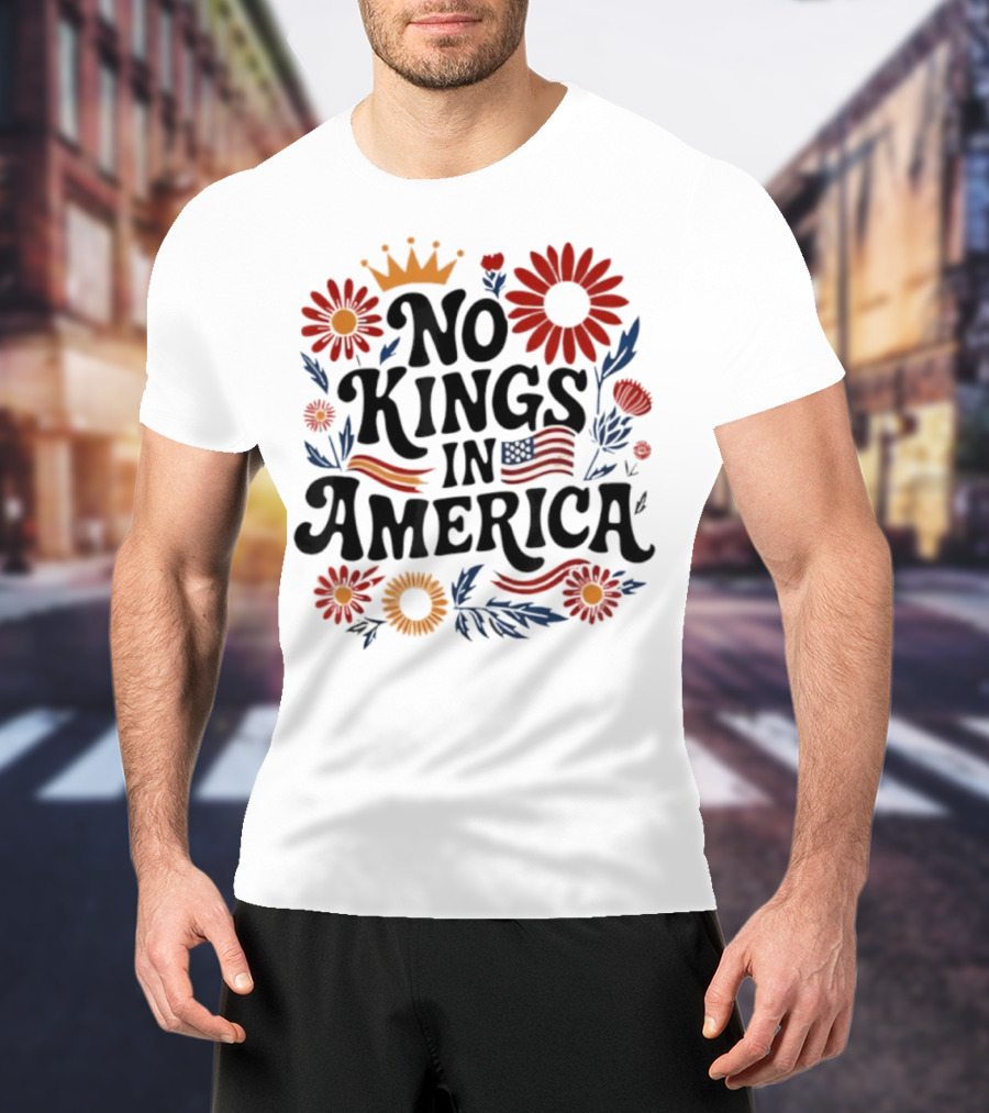 No King In America Floral American Flag 4th Of July No Kings T-Shirt