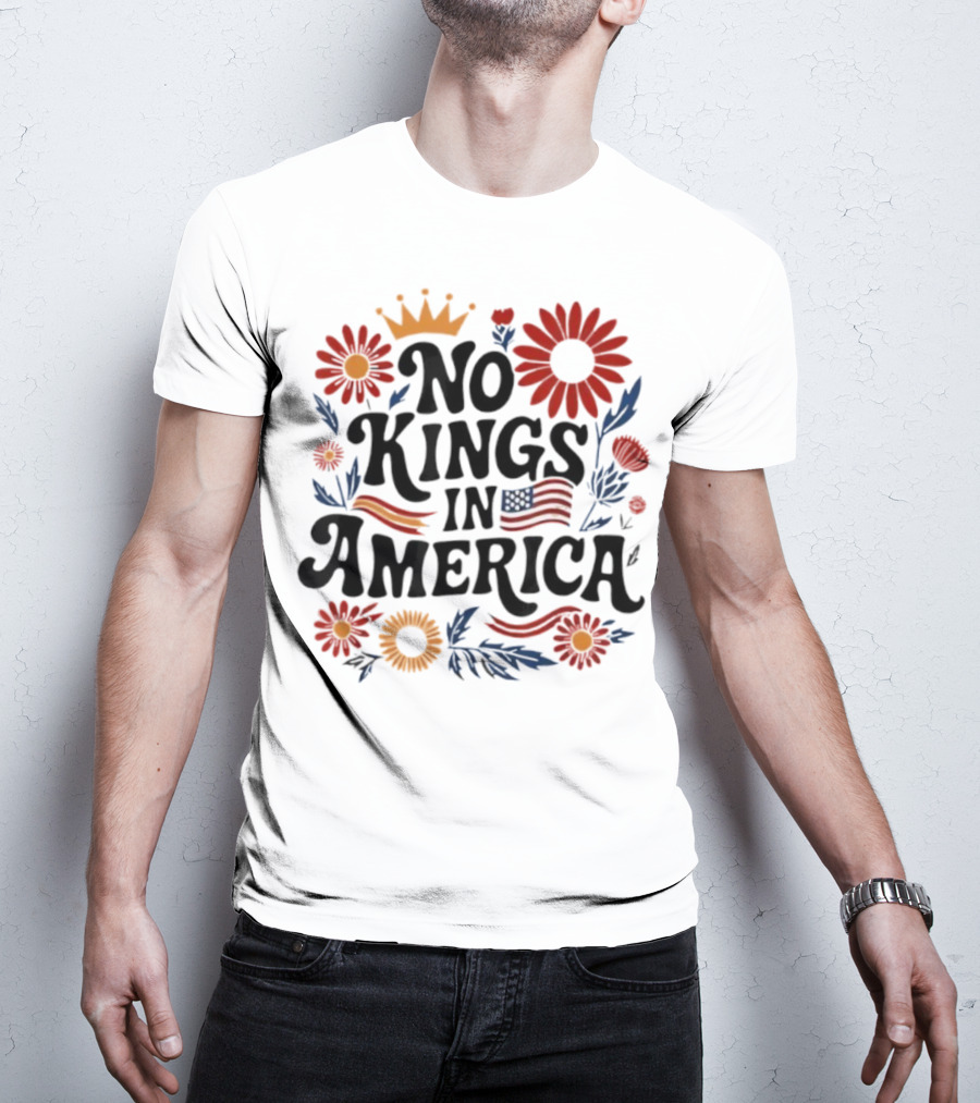 No King In America Floral American Flag 4th Of July No Kings T-Shirt
