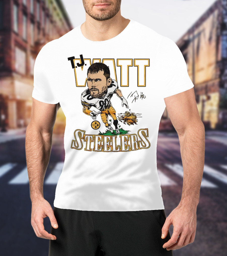 T.J. Watt Steelers Caricature Player Signature Pittsburgh Football T-Shirt