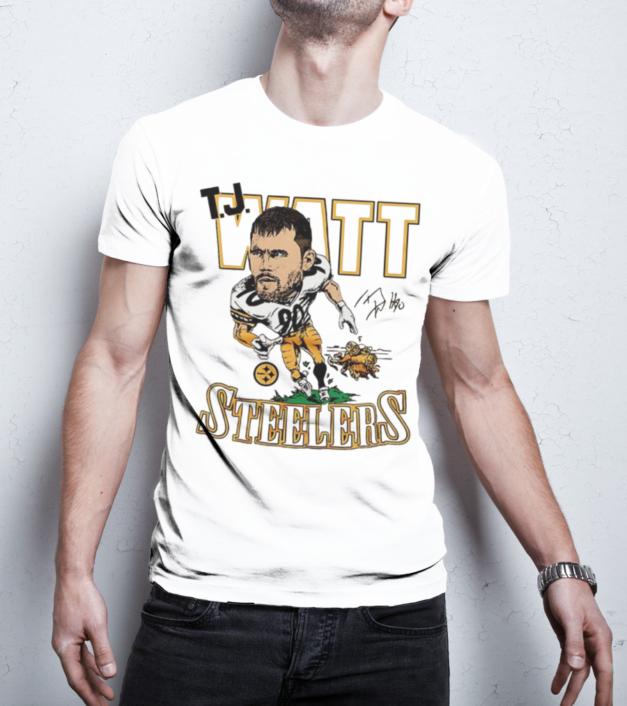 T.J. Watt Steelers Caricature Player Signature Pittsburgh Football T-Shirt