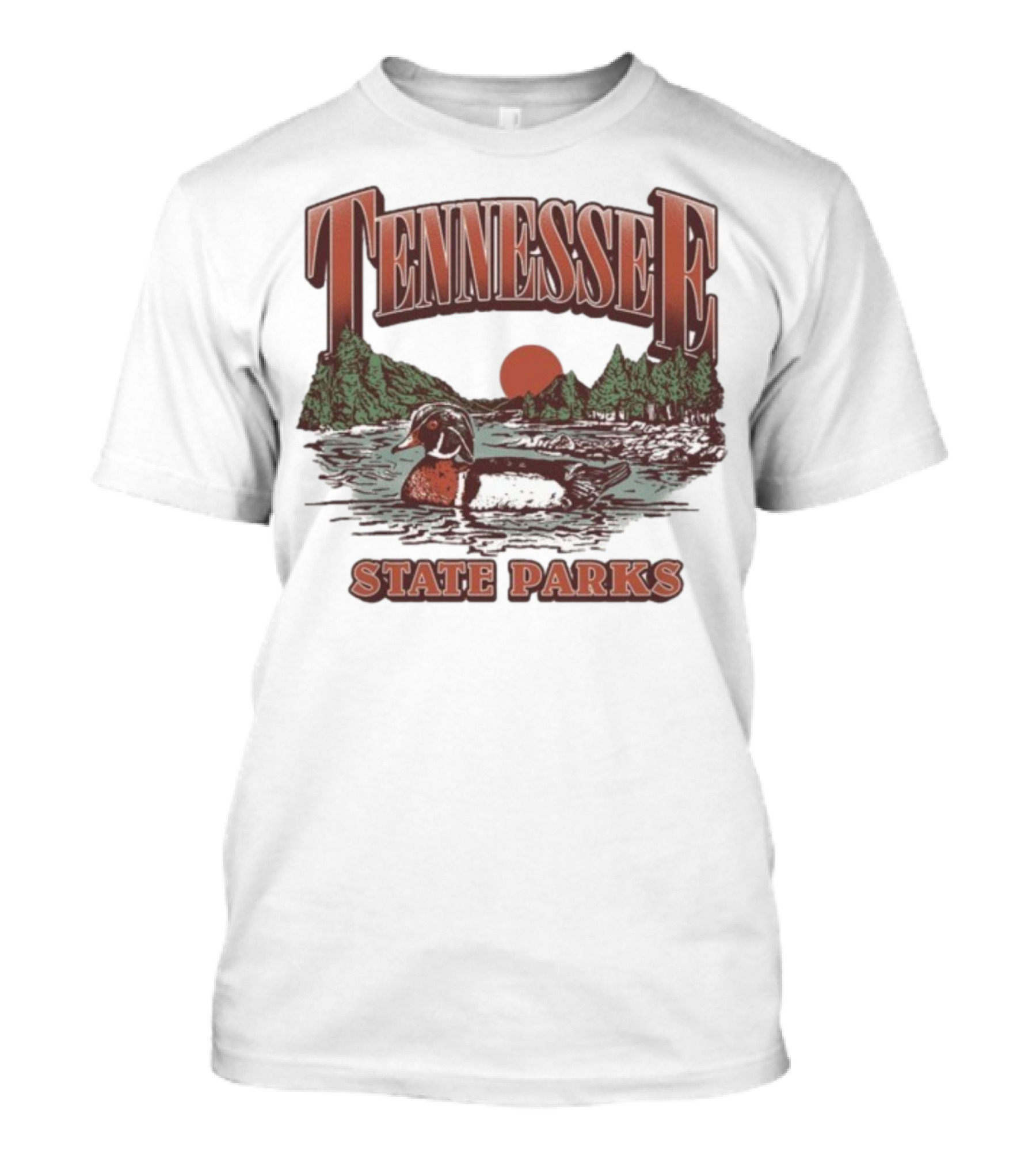 Tennessee State Parks Wood Duck With Scenic Forest And River Scene T-Shirt