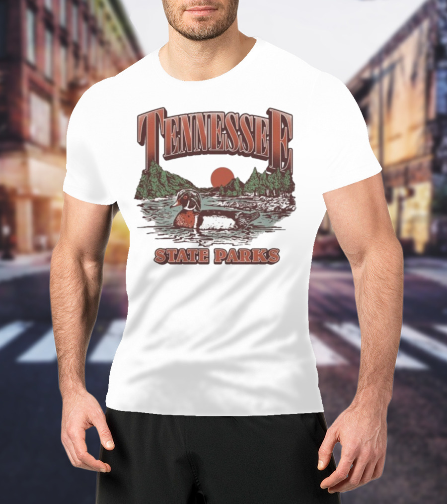 Tennessee State Parks Wood Duck With Scenic Forest And River Scene T-Shirt