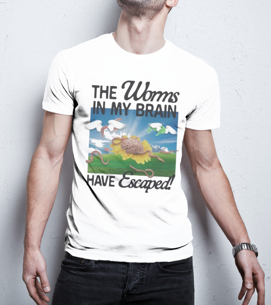 The Worms In My Brain Have Escaped Flying Brain Wings Clouds Sunflower T-Shirt