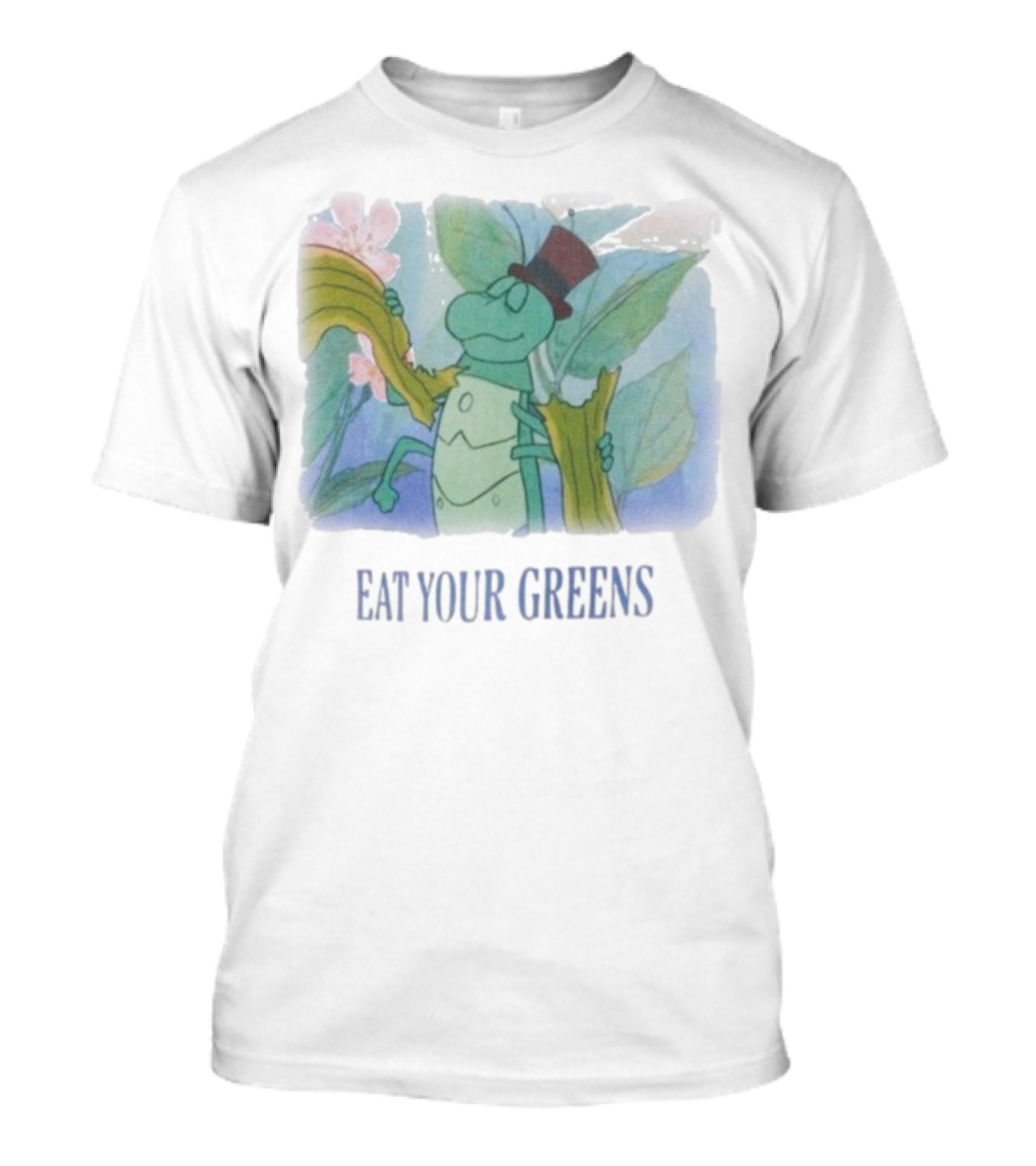 Eat Your Greens Cartoon Grasshopper Top Hat Celery Art T-Shirt