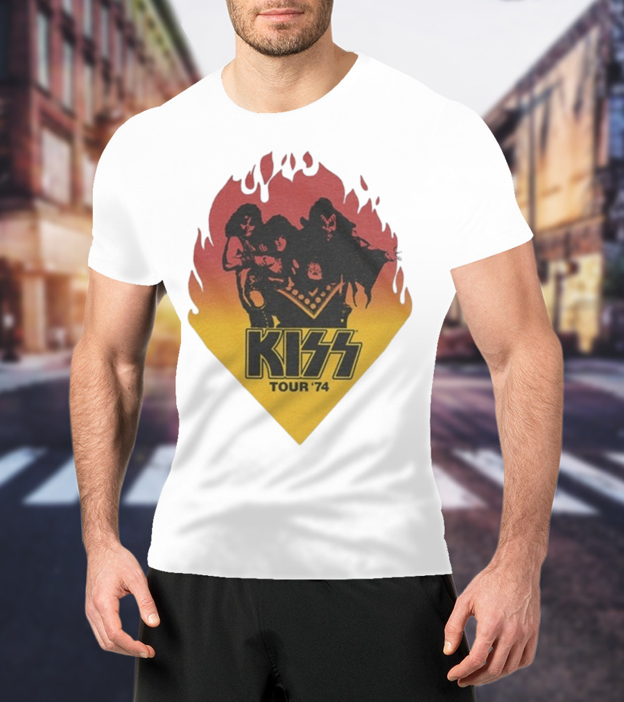 Kiss Tour ’74 Fire Logo Midday Sun Band Members T-Shirt
