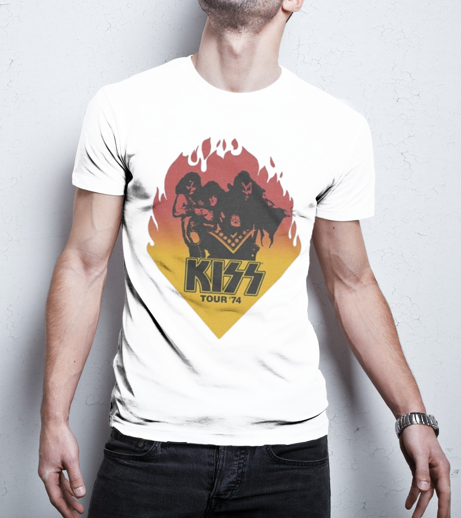 Kiss Tour ’74 Fire Logo Midday Sun Band Members T-Shirt