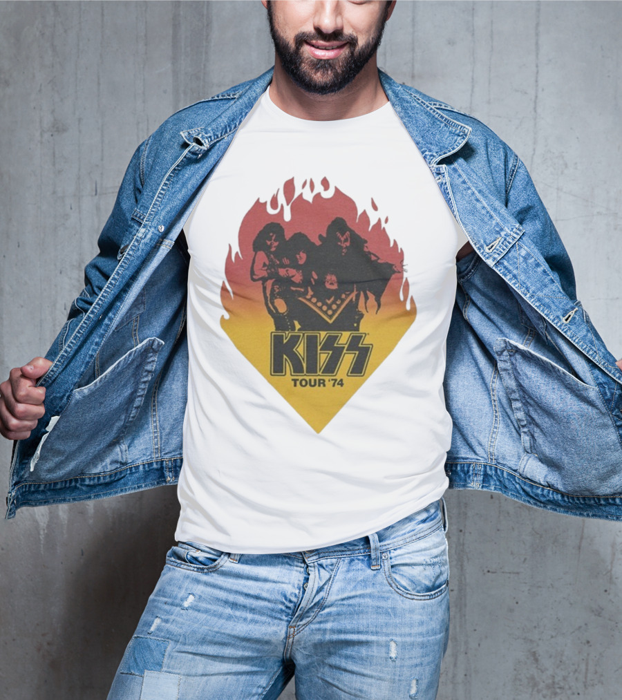 Kiss Tour ’74 Fire Logo Midday Sun Band Members T-Shirt
