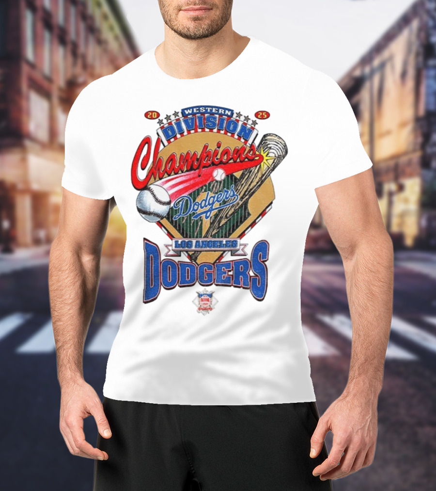 Los Angeles Dodgers 2025 Western Division Champions Baseball Bat And Ball T-Shirt