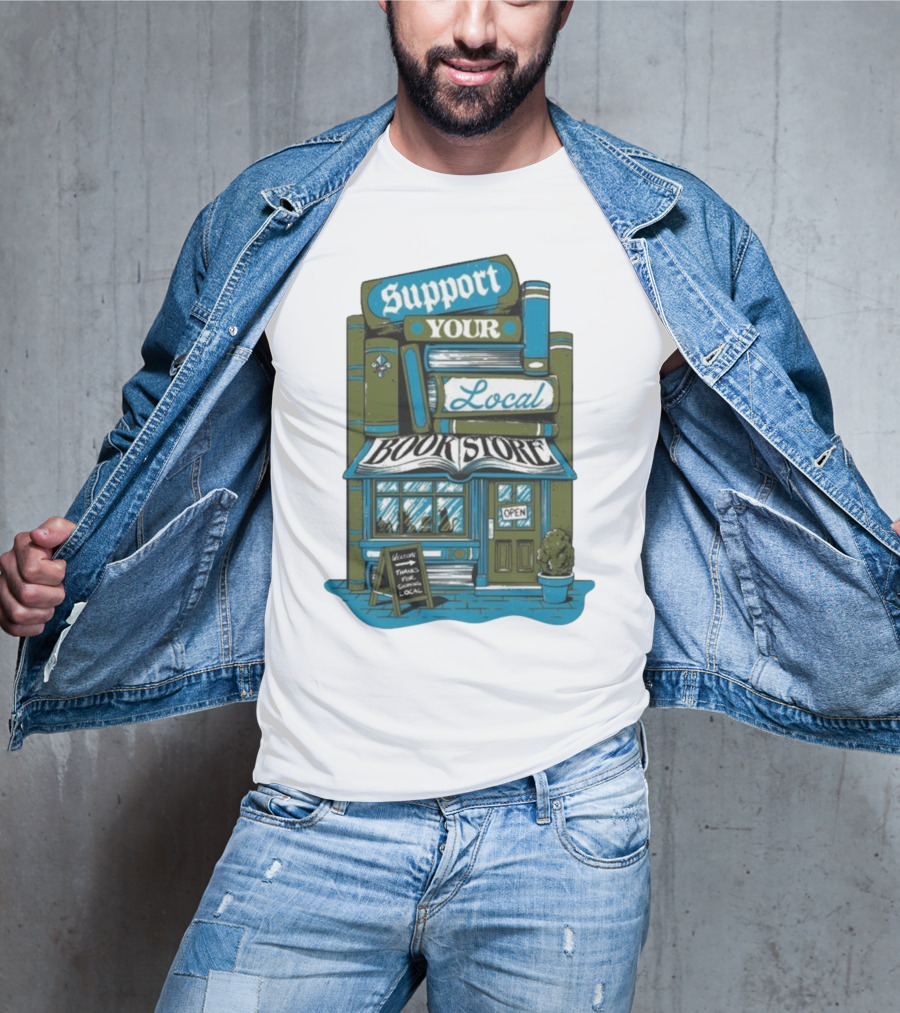 Support Your Local Bookstore Open Vintage Bookshelf Design T-Shirt