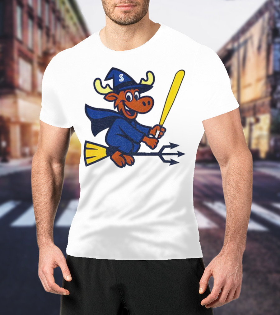 Etsy Moose Witch Seattle Mariners MLB Baseball Cartoon Trident T-Shirt