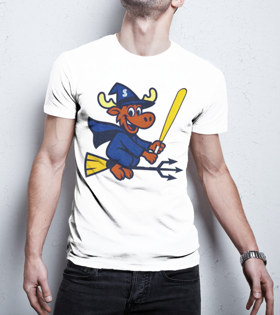 Etsy Moose Witch Seattle Mariners MLB Baseball Cartoon Trident T-Shirt