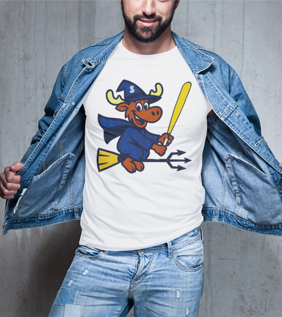 Etsy Moose Witch Seattle Mariners MLB Baseball Cartoon Trident T-Shirt
