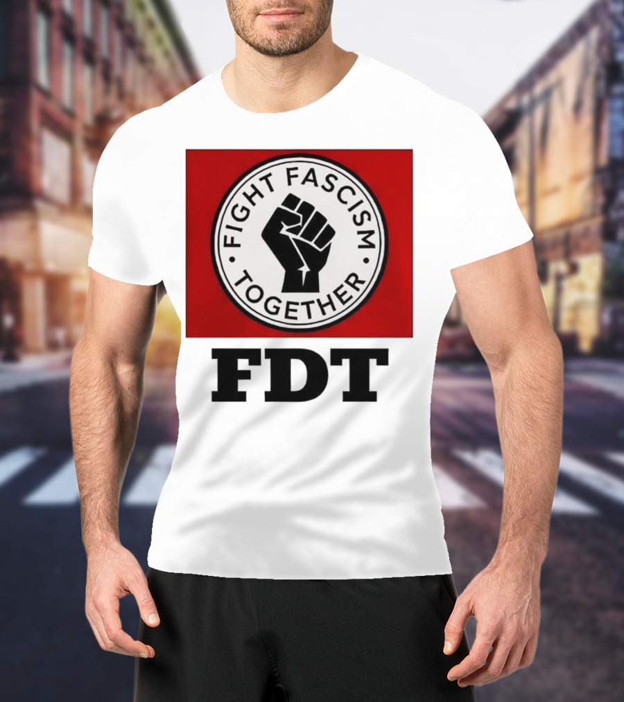 Fight Fascism Together Fist Symbol Red Background T-Shirt
