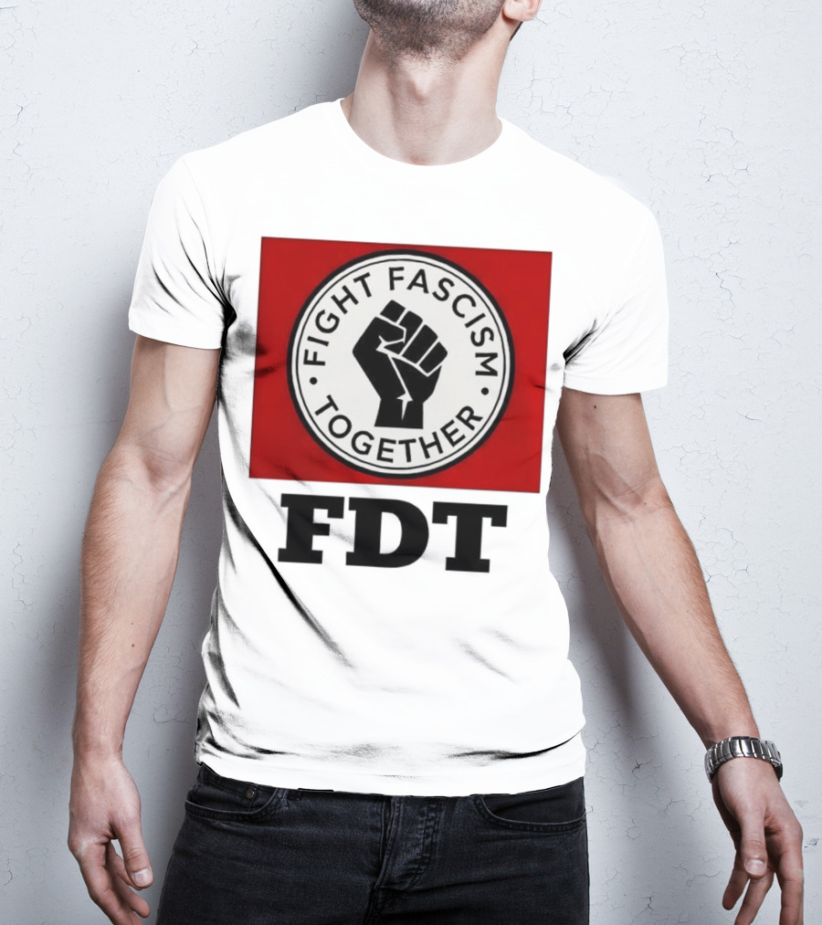 Fight Fascism Together Fist Symbol Red Background T-Shirt