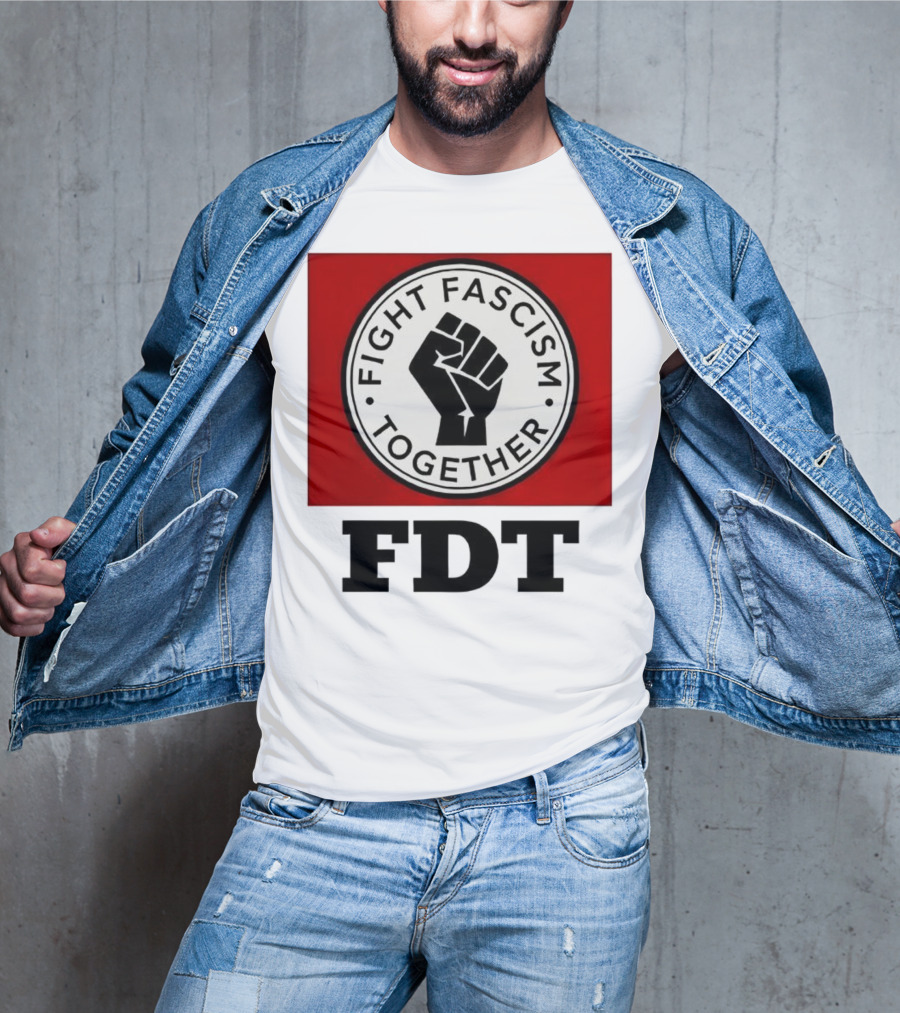 Fight Fascism Together Fist Symbol Red Background T-Shirt