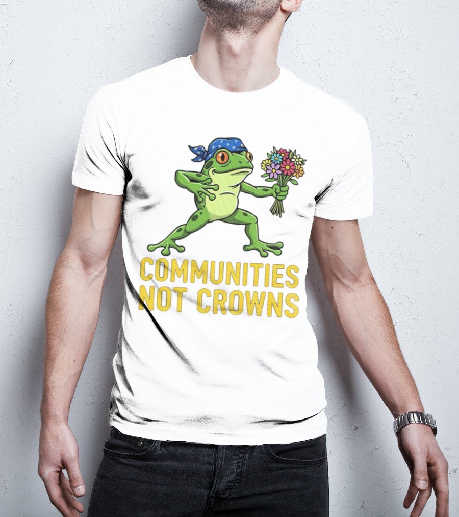 Portland Frog Protester Communities Not Crowns Bandana Frog With Flowers T-Shirt