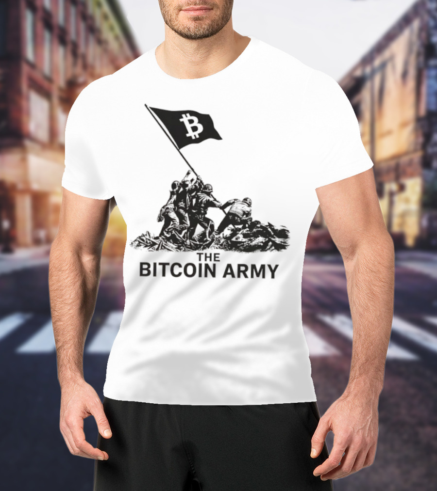 Bitcoin Army Raising The Flag Cryptocurrency Image Iwo Jima T-Shirt