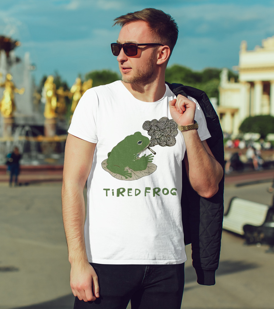 Tired Frog Smoking Meme Japanese Style Smoking Frog T-Shirt