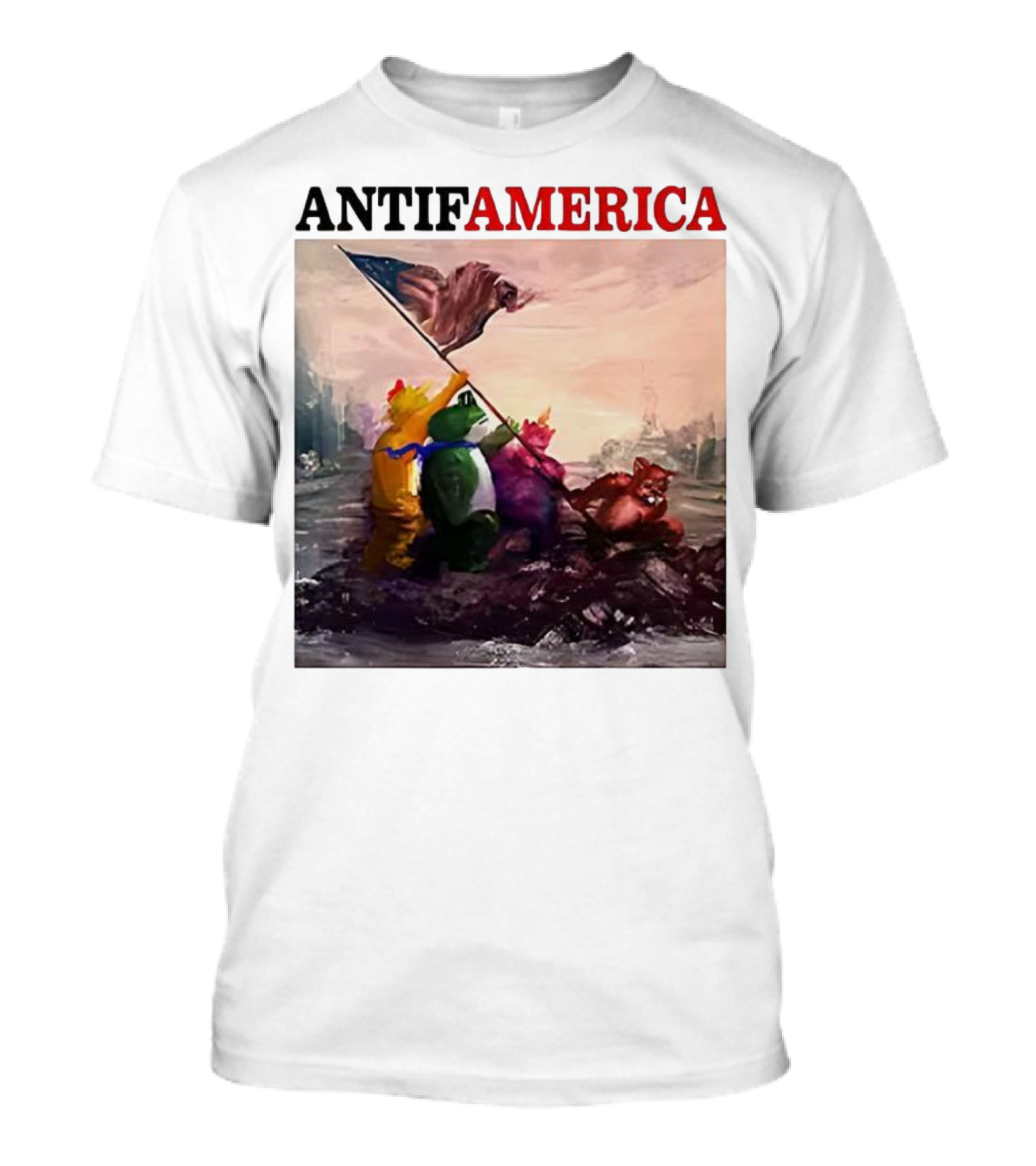 Antifamerica Portland Frog Parody Of Iconic Historical Scene With Bold Characters And Flag T-Shirt