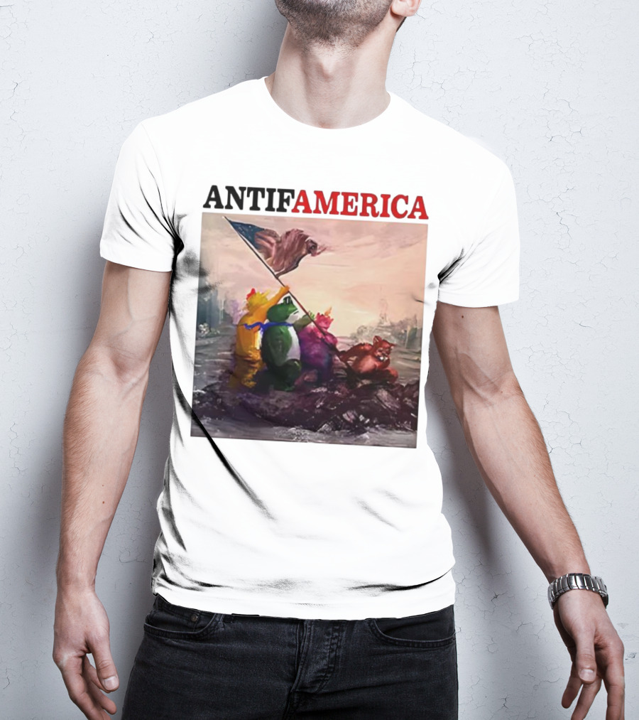 Antifamerica Portland Frog Parody Of Iconic Historical Scene With Bold Characters And Flag T-Shirt