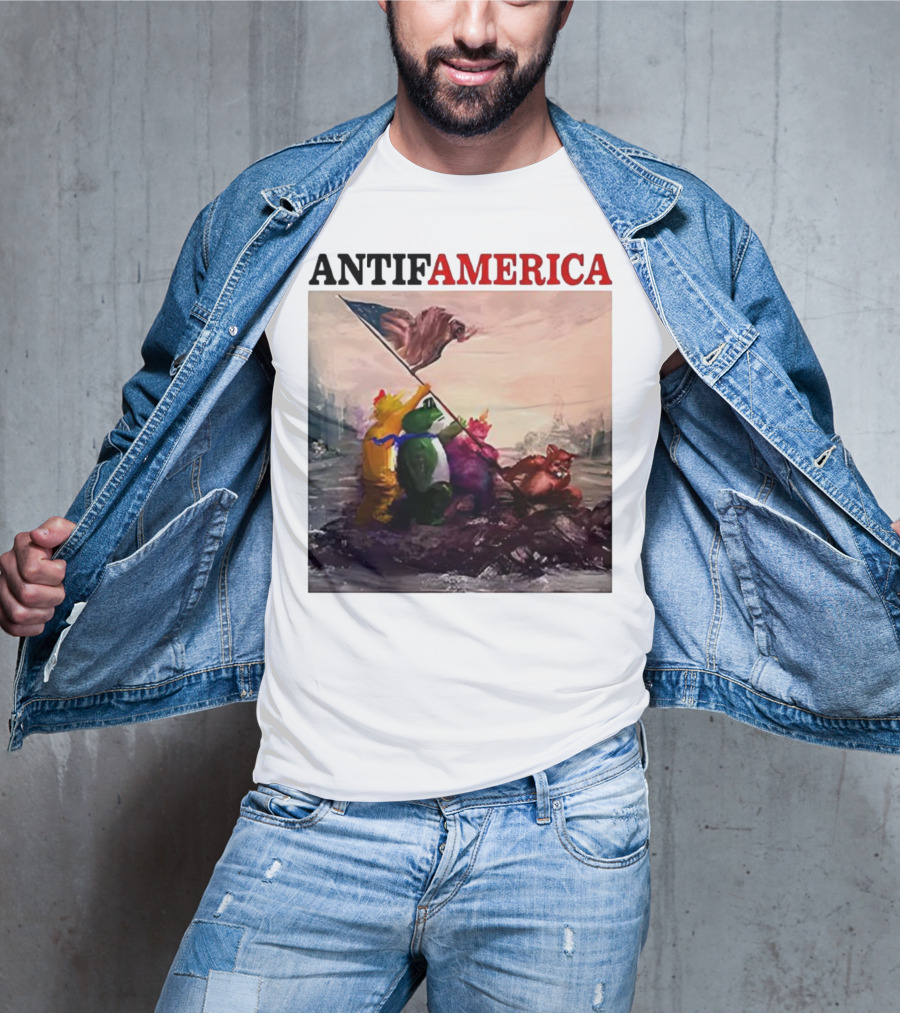 Antifamerica Portland Frog Parody Of Iconic Historical Scene With Bold Characters And Flag T-Shirt