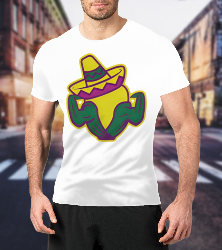 Cedar Rapids Kernels Corn Mascot In Sombrero Green And Yellow Design T-Shirt