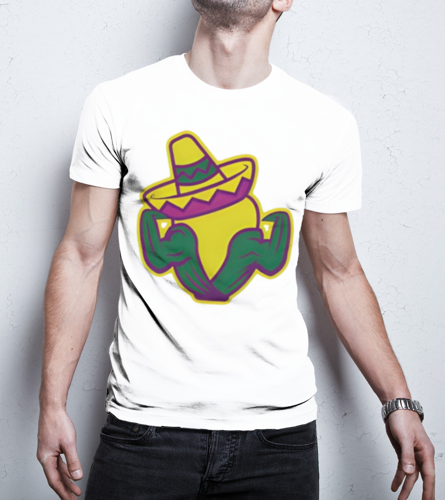 Cedar Rapids Kernels Corn Mascot In Sombrero Green And Yellow Design T-Shirt