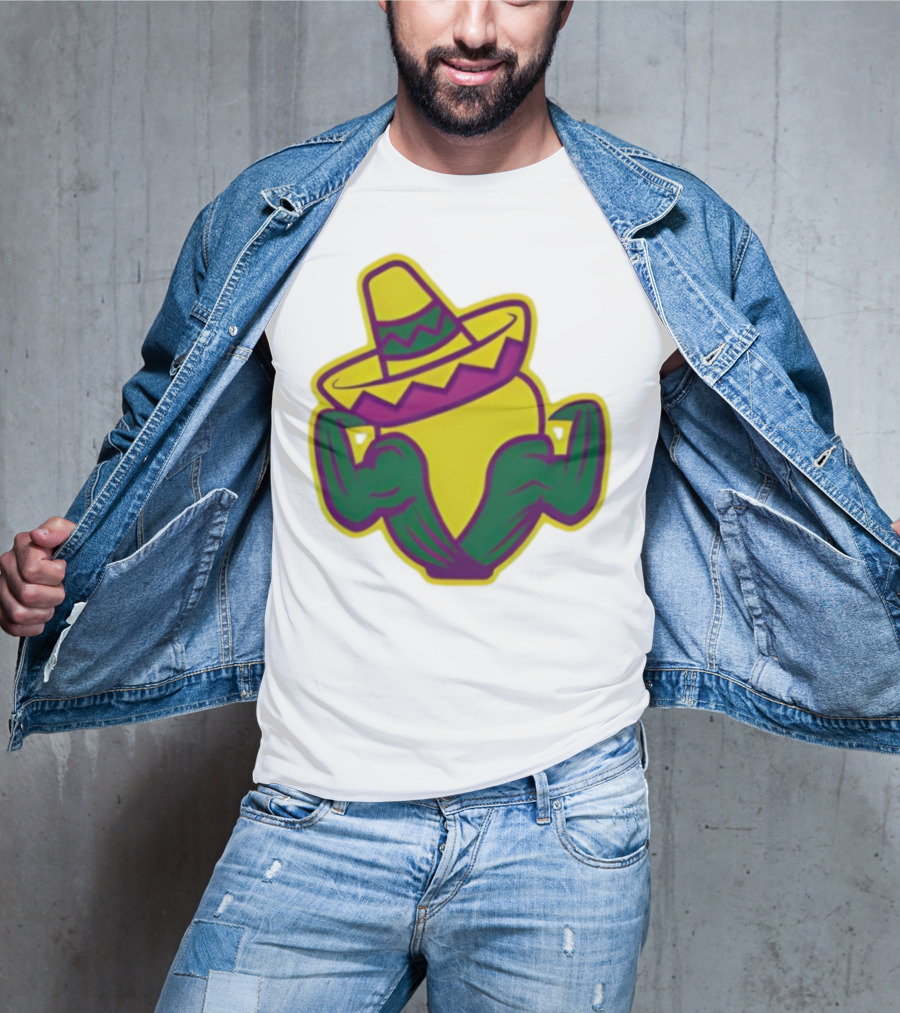Cedar Rapids Kernels Corn Mascot In Sombrero Green And Yellow Design T-Shirt