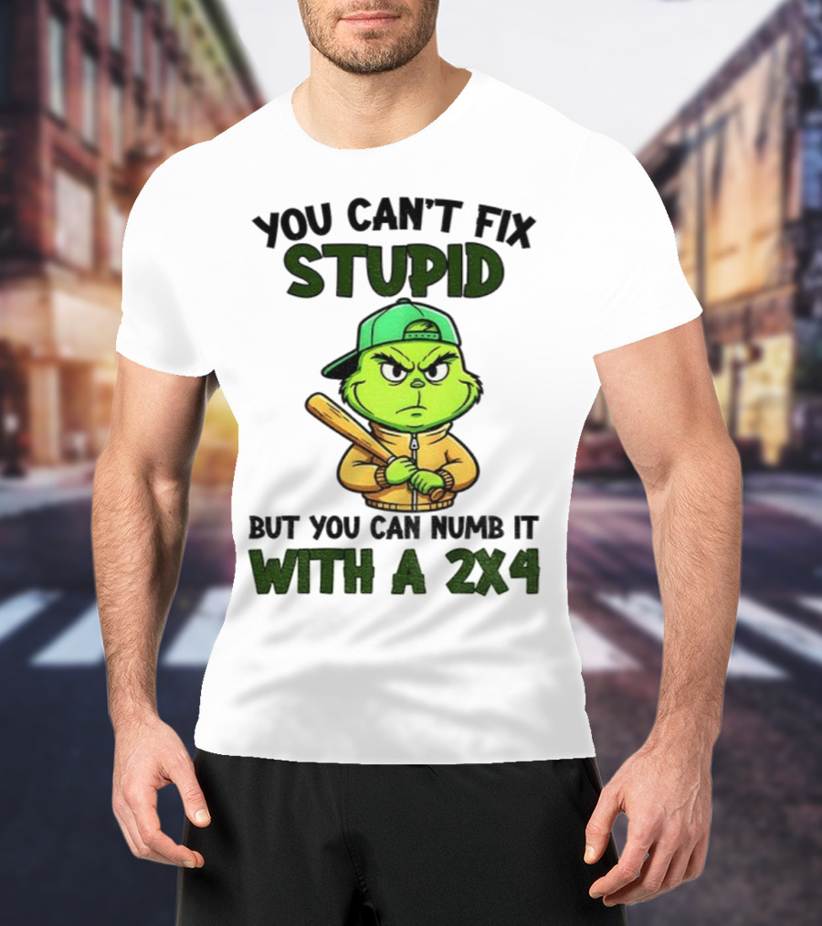 Grinch You Can’t Fix Stupid But You Can Numb It With A 2x4 Christmas T-Shirt