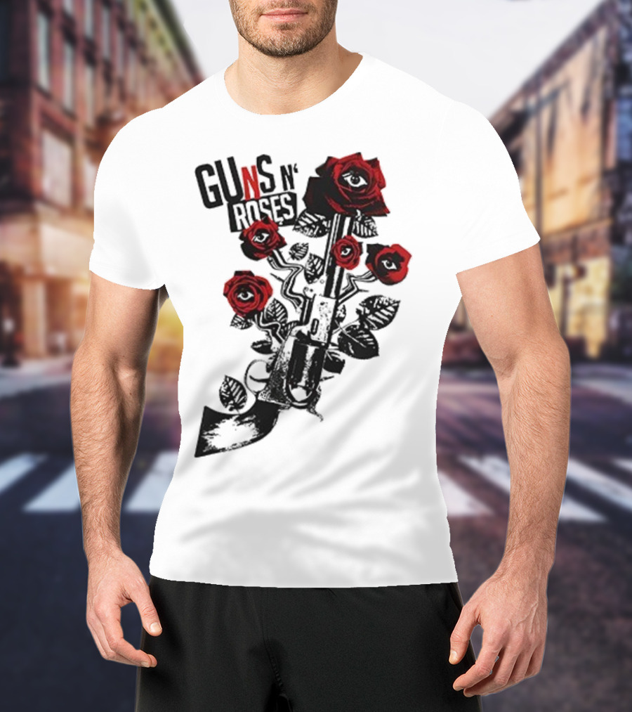 Guns N’ Roses 2025 World Tour Warsaw Red Roses And Pistols T-Shirt