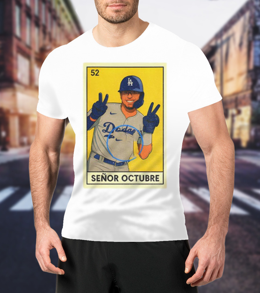 Señor Octubre Los Angeles Dodgers Kike Hernandez 52 MLB Baseball Card T-Shirt