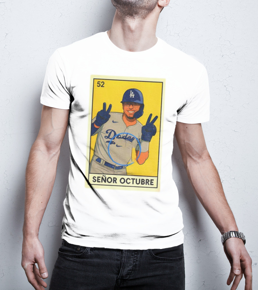 Señor Octubre Los Angeles Dodgers Kike Hernandez 52 MLB Baseball Card T-Shirt