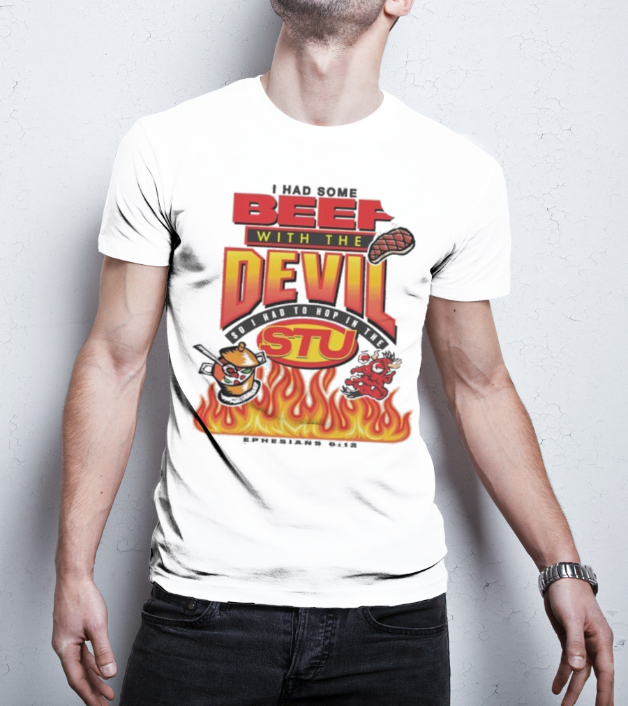Mike Teezy Beef With The Devil STU Fire Text Graphics T-Shirt