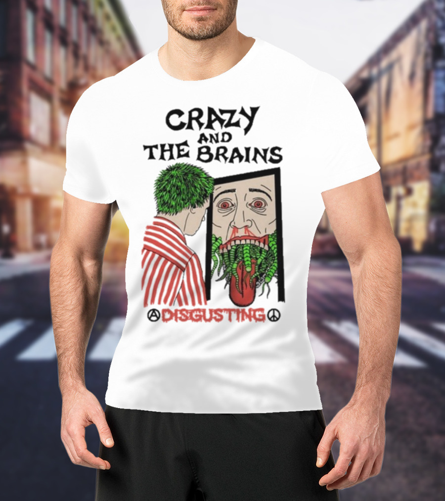 Crazy And The Brains Disgusting Peace Comic Style Face And Green Hair T-Shirt