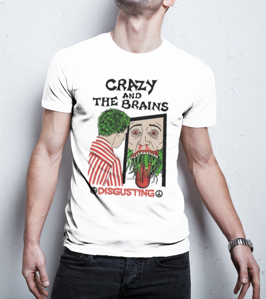 Crazy And The Brains Disgusting Peace Comic Style Face And Green Hair T-Shirt