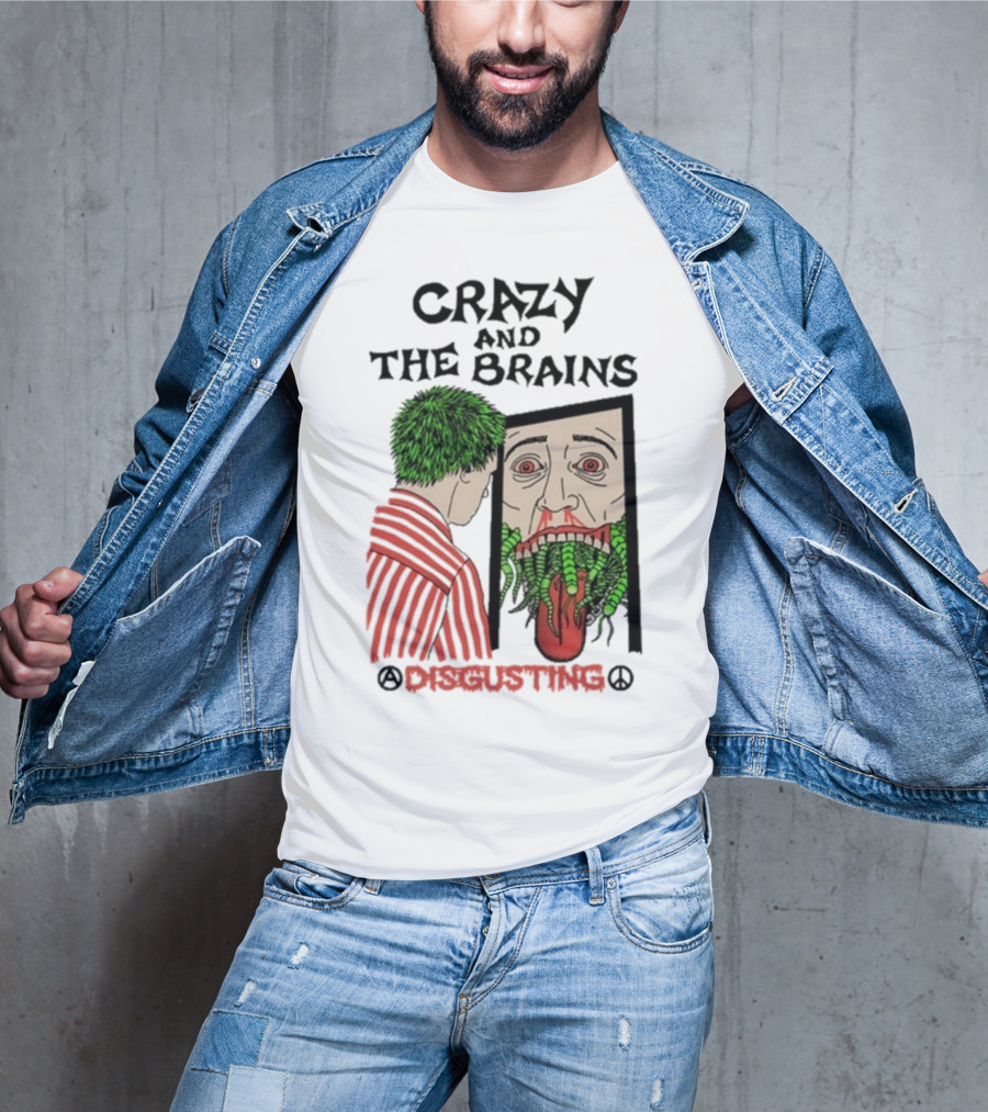 Crazy And The Brains Disgusting Peace Comic Style Face And Green Hair T-Shirt