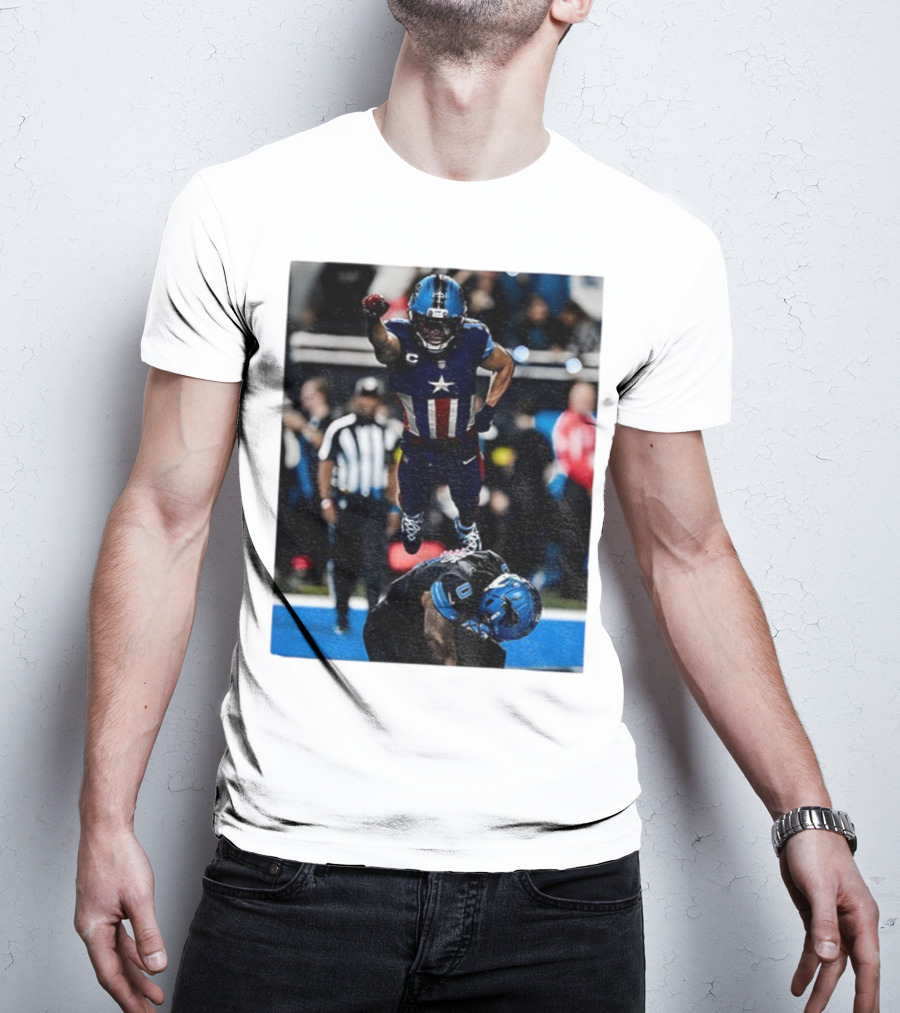 Detroit Lions Amon Ra St Brown Jahmyr Gibbs Captain America Spider-Man NFL Football T-Shirt