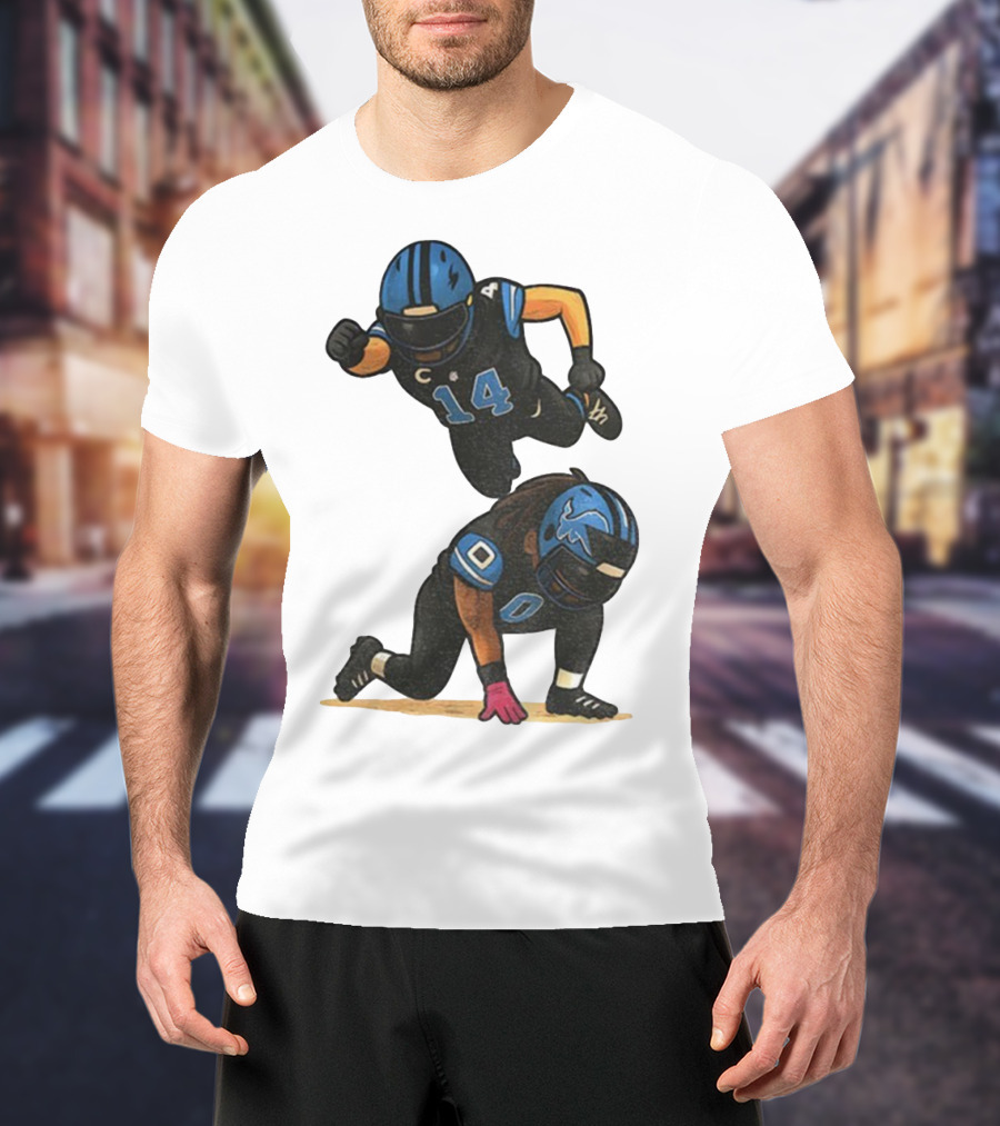 Amon Ra St. Brown Jahmyr Gibbs 14 00 Blue Black Football Celebration T-Shirt