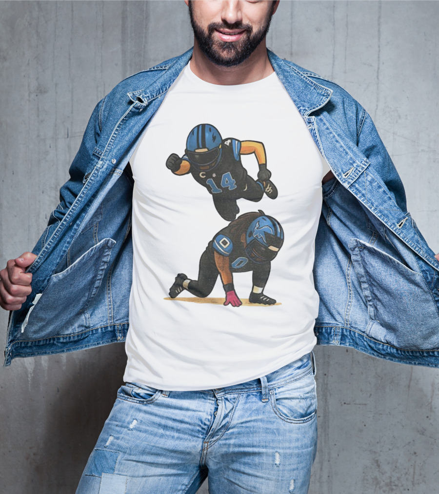 Amon Ra St. Brown Jahmyr Gibbs 14 00 Blue Black Football Celebration T-Shirt