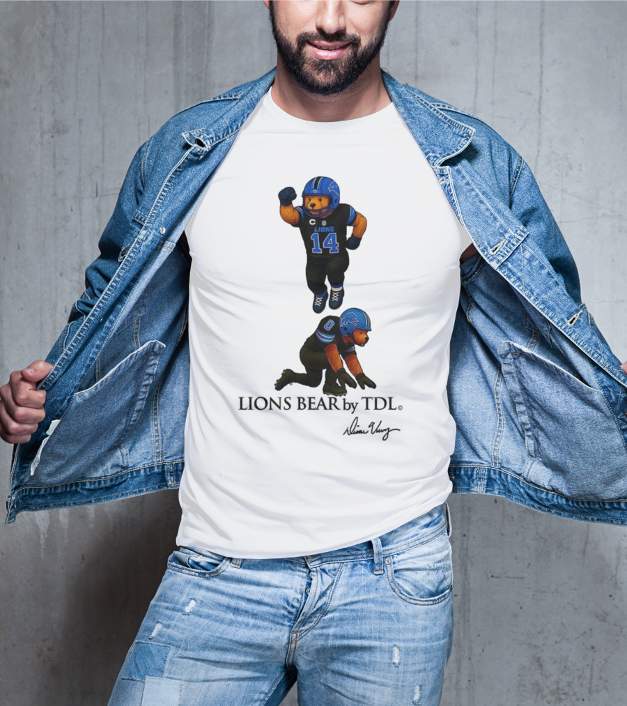 Amon-Ra St. Brown 14 Jahmyr Gibbs 0 Detroit Lions Bear Celebrating Football T-Shirt