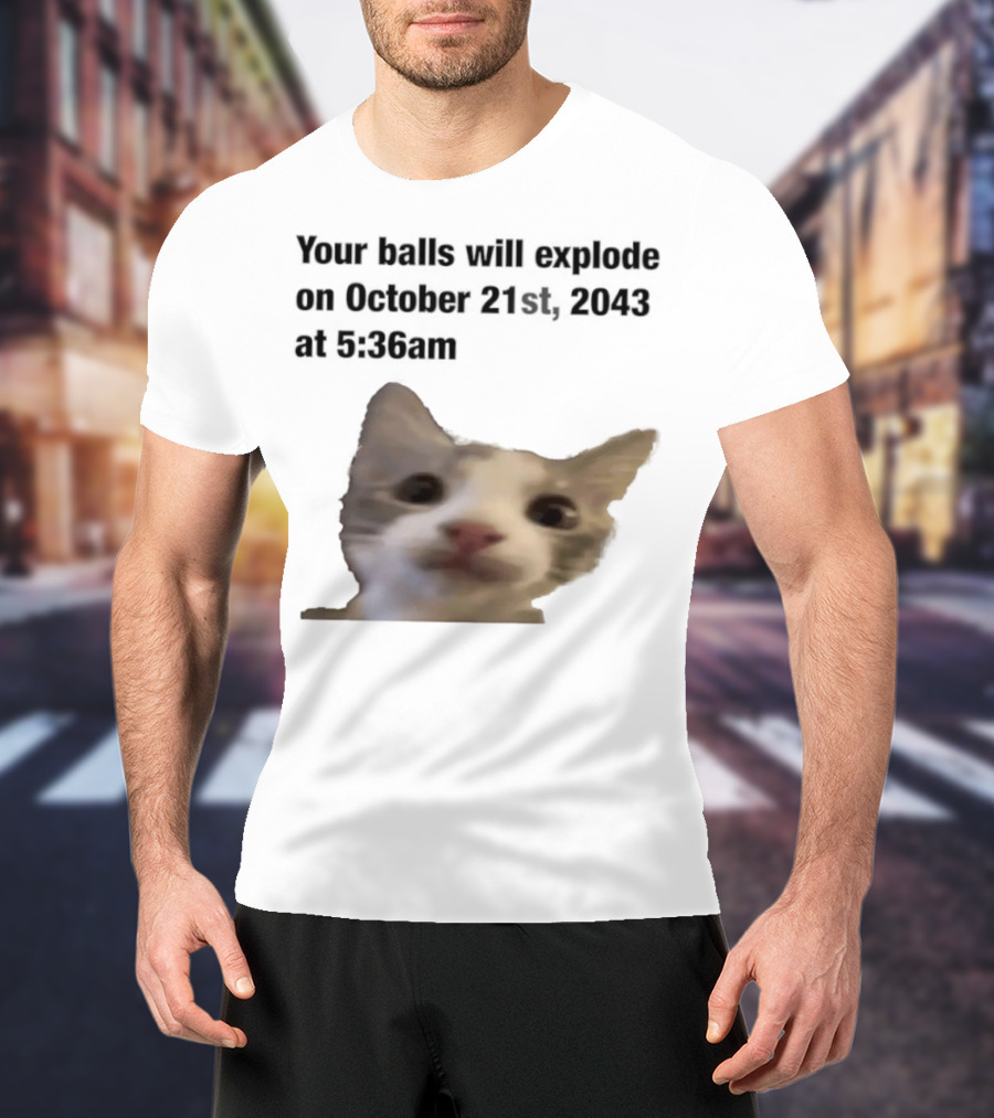 Cat Your Balls Will Explode October 21st 2043 At 5 36am T-Shirt