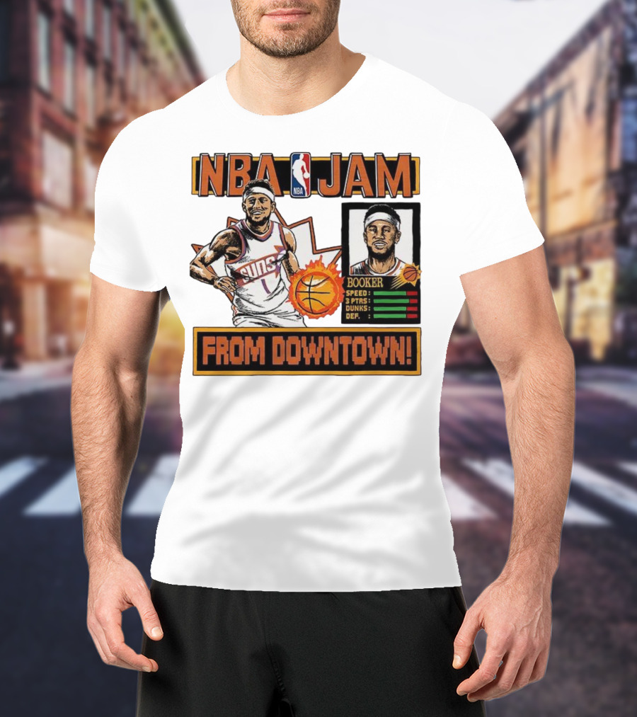 NBA Jam Devin Booker Suns From Downtown Classic Video Game T-Shirt