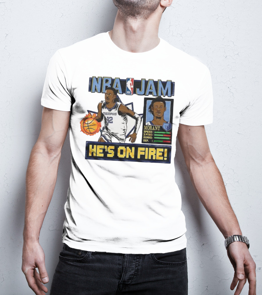 Ja Morant NBA Jam Memphis Grizzlies He's On Fire Classic Video Game Style T-Shirt