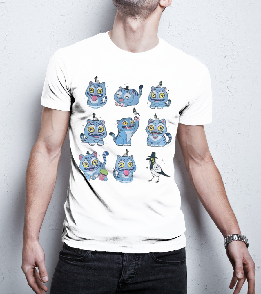Tiger And Bird Cartoon Kpop Saja Boys Cute Expressions T-Shirt
