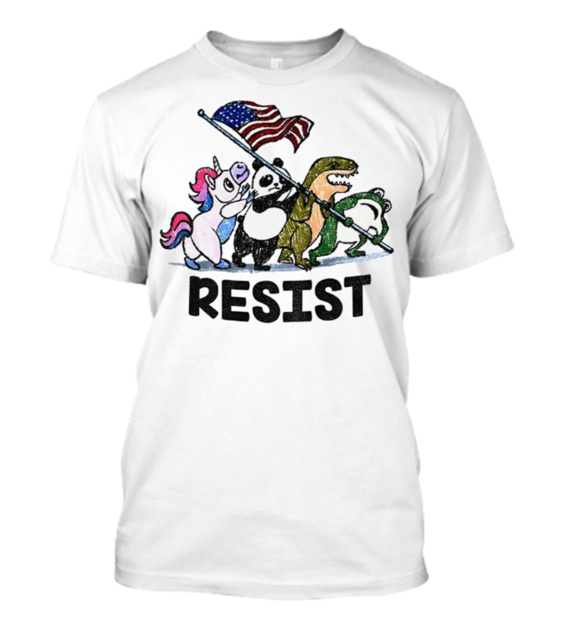 Unicorn Panda Alligator Frog Resist American Flag Political Statement T-Shirt
