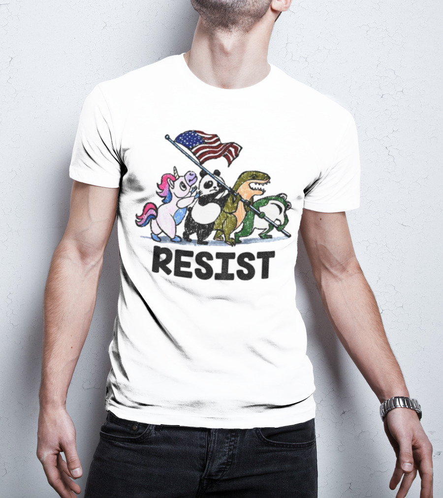 Unicorn Panda Alligator Frog Resist American Flag Political Statement T-Shirt