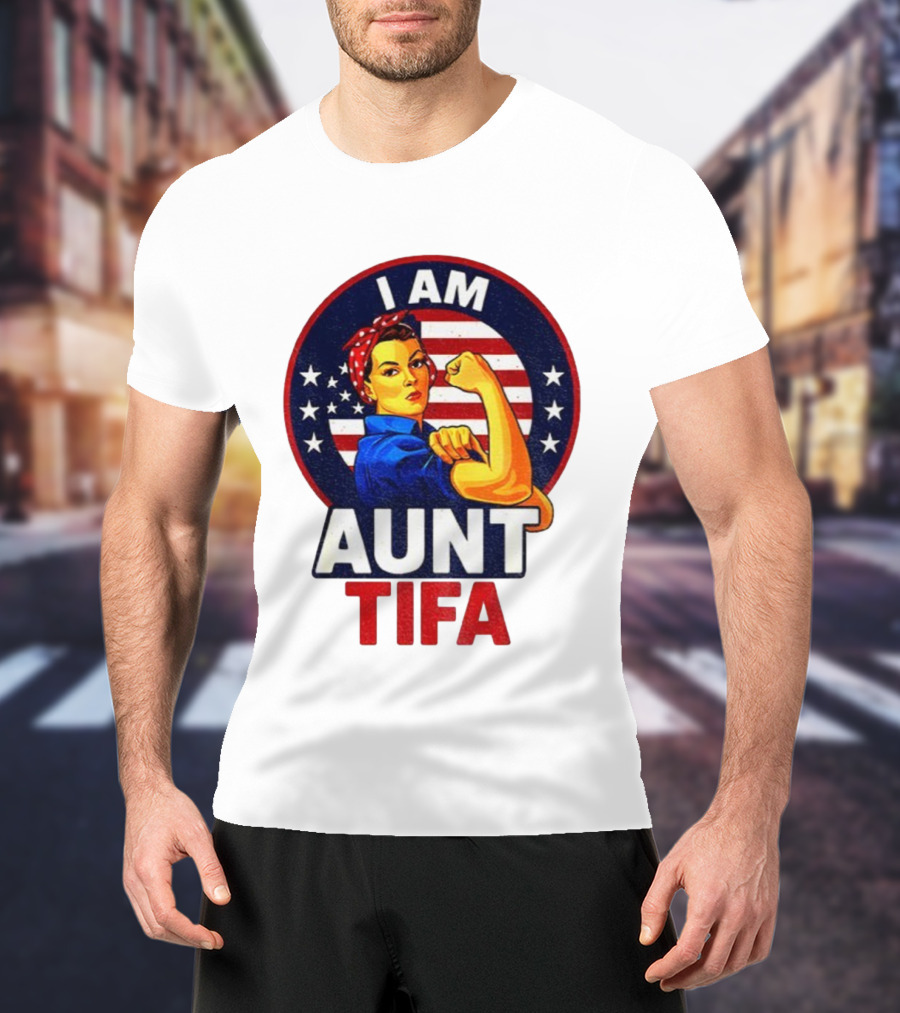 I Am Aunt Tifa Feminist Vintage American Flag T-Shirt